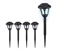 Relaxdays Lampade Solari da Giardino, Set da 5, LED Luce con Paletto per Fissaggio, per Esterni, HxD: 39 x 11 cm, Nero