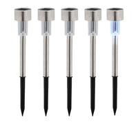 Relaxdays Lampade Solari da Giardino, Set 5, LED Luce Bianca Impermeabile, Sensore di Luminosità, H x D, Nero, Acciaio Inox, 31 x 4,5 x 4,5 cm