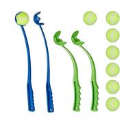 Relaxdays Lancia Palla per Cani, Set da 4 Giocattolo Ball Launcher per Animali Domestici, 8 Palline da Tennis, Blu Verde