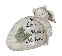 Relaxdays Lapide per Gatti, Inciso Love Needs No Word, Gattino con Ali, Zampetta, HxLxP 16x20,5x9 cm, Poliresina, Crema