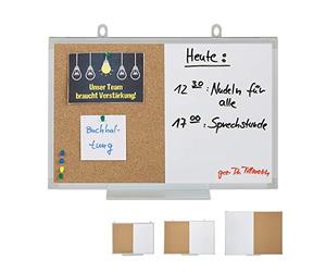 Relaxdays Lavagna Combinata 2in1, White & Cork Board, Cornice in Alluminio, Porta Pennarelli, 30 x 45, Bianco/Naturale