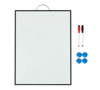 Relaxdays Lavagna magnetica da parete Memoboard 40 x 30 cm bianca/nera, 2 pennarelli, 4 magneti