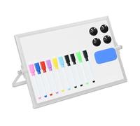 Relaxdays Lavagna Magnetica da Tavolo Girevole 360°, 20x30 cm, con pennarelli e magneti, Bianco/Argento