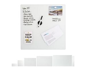 Relaxdays Lavagna Magnetica in Vetro, Scrivibile, Bacheca da Parete, 3 Calamite, Pennarello, 50 x 50cm, Bianca