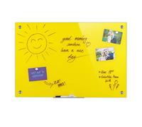 Relaxdays Lavagna Magnetica, Scrivibile, Cancellabile, Portapennarelli, Vetro Infrangibile Antigraffio, 60x90cm, Giallo