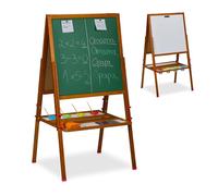 Relaxdays Lavagna per Bambini, Cavalletto, Lavagnetta Bianca Magnetica, Ardesia con Gessetti, 122-160x65x69 cm, Marrone, Fibra di Legno