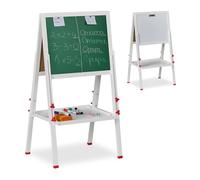 Relaxdays Lavagna per Bambini, Cavalletto, Lavagnetta Bimbi Magnetica, Ardesia con Gessetti, 102-135x55x52 cm, Bianco, Legno