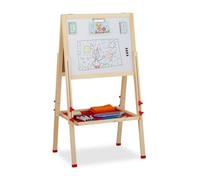 Relaxdays - Lavagnetta Bifacciale per bambini, 102-135x55x52 cm, Legno Naturale
