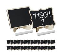 Relaxdays Lavagnette Segnaposto Matrimonio, 30 Mini Lavagne da Buffet, Segna Prezzi, Numeri Tavolo, Legno, Naturale Nero, 8x10x5 cm