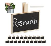relaxdays Lavagnette Segnaposto, 20 Mini Targhette per Piante, Riutilizzabili, con Gessetto, Legno, Naturale/Nero, Set da 1, unità