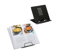 Relaxdays Leggio da Tavolo per Libri, Set 2 Supporti Reggilibri Quaderni Tablet, Regolabile 6 Livelli, Acciaio, Nero