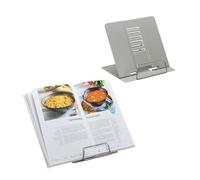 Relaxdays Leggio da Tavolo per Libri, Set 2 Supporti Reggilibri Quaderni Tablet, Regolabile 6 Livelli, Acciaio, Grigio