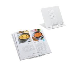 Relaxdays Leggio da Tavolo per Libri, Set 2 Supporti Reggilibri Quaderni Tablet, Regolabile 6 Livelli, Acciaio, Bianco