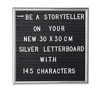 Relaxdays, Argento Board con Struttura in Legno, 145 Lettere, Numeri e Caratteri Speciali, 1,8 x 30 x 30 cm