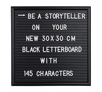 Relaxdays Board con Struttura in Legno, 145 Lettere, Numeri e Caratteri Speciali, 30x30 cm, Nero, Set da 1 pz