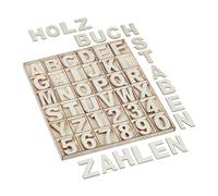 Relaxdays Lettere e Numeri in Legno, Set da 144, Naturale | Letterine Maiuscole da A-Z, Cifre 0-9, H: 5 cm, per Bricolage
