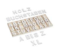 Relaxdays Lettere in Legno, Set da 104 Letterine Maiuscole da A-Z per Bricolage e Lavoretti, H: 5 cm, Decorative, Bianco