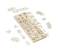 Relaxdays Lettere in Legno, Set da 162 Letterine Maiuscole da A-Z & Simboli, 3 cm, per Bricolage & Lavoretti, Naturale