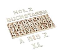 Relaxdays Lettere in Legno, Set da 208 Letterine Maiuscole da A-Z per Bricolage e Lavoretti, Idee Decorative, Naturale