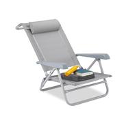 Relaxdays Lettino Prendisole Pieghevole con poggiatesta, apribottiglie e braccioli, Poliestere e Acciaio