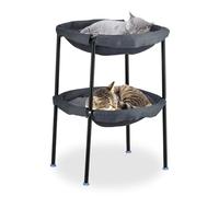 Relaxdays Amaca per gatti a 2 piani, poltrona sospesa rialzata, altezza 59 x 41 x 43 cm, letto doppio, grigio/nero
