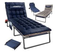 Relaxdays Letto da Campeggio Pieghevole, Materasso, Cuscino cervicale, Blu | Portacellulare, max 250 kg, 26x190x72 cm