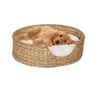 Relaxdays Cuccia per Cani e Gatti, H x D: 15 x 49 cm, Lettino in Seegras Intrecciato e Cuscino Lavabile, Crema Naturale, Cotone