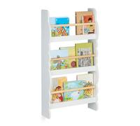 Relaxdays Scaffale a Parete per Bambini, Libreria a Muro, 3 Ripiani per Libri e Giochi Cameretta, 80x42,5x14 cm, Bianco, Fibra, Legno