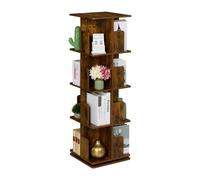 Relaxdays Libreria Girevole, 4 Ripiani 125,5x39x39 cm, Scaffale Industriale Porta Libri, CD, Dvd, Torre Rotante, Marrone, Acciaio, Fibra di Legno