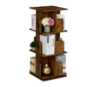 Relaxdays Libreria Girevole, 3 Ripiani 95x39x39 cm, Scaffale Industriale Porta Libri, CD e Dvd, Torre Rotante, Marrone, Acciaio, Fibra di Legno
