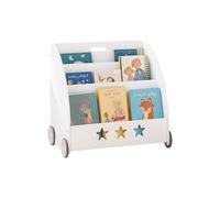 Relaxdays Libreria Bambini, HLP: 57 x 62 x 42 cm, con Ruote, 3 Scomparti per Libri e Giocattoli, Bianca, Fibra di Legno, 89.5 x 30 x 30 cm