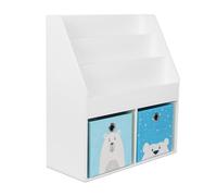 Relaxdays Libreria Bambini, HLP: 79 x 72 x 30,5 cm, 3 vani per Libri, 2 scatole per Giocattoli, scaffale Bianco, Tessuto Non Tessuto, Cartone, Fibra di Legno, 79 x 72 x 30.5 cm