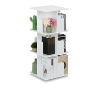Relaxdays Libreria Girevole, 3 Ripiani, Scaffale Porta Libri, CD e Dvd, Torre Colonna Rotante, HLP: 95x39x39 cm, Bianco, Acciaio, Fibra di Legno