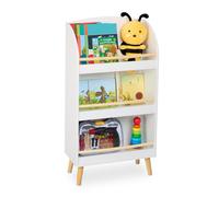 Relaxdays Scaffale Portagiochi Bambini, Libreria con 3 Scomparti Porta Libri e Giocattoli, HLP: 95,5x50x24 cm, Bianco, Fibra, Legno