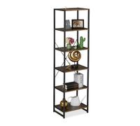 Relaxdays Scaffale Libreria in Stile Industrial, 6 Ripiani, Mobile da Salotto o Cucina, HLP: 180x50x35 cm, Nero Marrone, Fibra di Legno, Ferro