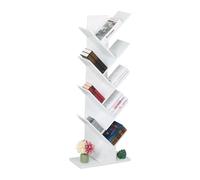 Relaxdays Scaffale Libreria, Mobile Stretto da Terra con 9 Ripiani ad Albero per Libri, CD, HLP: 146x38x22 cm, Bianco, Fibra di Legno
