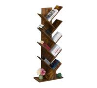 Relaxdays Scaffale Libreria, Mobile Stretto da Terra con 9 Ripiani ad Albero per Libri, CD, HLP: 146x38x22 cm, Marrone, Fibra di Legno