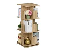 Relaxdays Libreria Girevole, 3 Ripiani Effetto Legno, Scaffale Porta Libri e CD, 95x39x39 cm, Torre Rotante, Naturale, Fibra, Acciaio