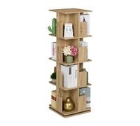 Relaxdays Libreria Girevole, 4 Ripiani Effetto Legno, Scaffale Porta Libri e CD, 125,5x39x39 cm, Torre Rotante, Naturale, Fibra, Acciaio