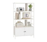 Relaxdays Libreria, H x L x P: 154,5 x 74 x 30 cm, 3 ripiani aperti, scaffale con armadietto, libreria moderna, bianca