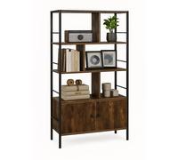 Relaxdays Libreria, HLP: 154,5 x 74 x 30 cm, 3 Ripiani, scaffale con sottobanco, Stile Industriale, Marrone Scuro/Nero, Fibra di Legno, Acciaio Inox, 154.5 x 74 x 30 cm