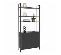 Libreria Relaxdays, HxLxP: 159,5 x 60 x 24 cm, 4 Ripiani, scaffale con armadietto, MDF e Metallo, Nero