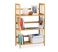 Relaxdays Libreria in bambù, Legno, 3 Mensole, H x L x P: 88 x 55 x 26 cm, Scaffale Bagno, Scarpiera da Terra, Naturale, 1 pz