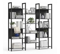 Relaxdays Libreria Industrial, 14 Ripiani, Legno e Metallo, scaffale per Soggiorno, Ufficio, HBT 166x158x24 cm, Nero, Fibra, Ferro, 166 x 158 x 24 cm