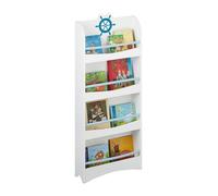 Relaxdays Libreria per Bambini, 124 x 50,5 x 15 cm, Scaffale a 4 Scomparti Porta Libri, Cameretta Bimbi, MDF, Bianco Blu