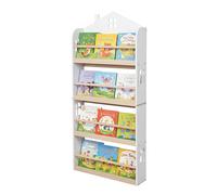 Relaxdays Libreria per Bambini, 130x60x15 cm, mensola da Parete, 4 Scomparti, a casetta