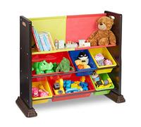 Relaxdays Libreria per Bambini con 6 Scatole Contenitori Portagiochi, Scomparto in Stoffa, HLP: 81,5x95,5x37 cm, Marrone, Fibra di Legno