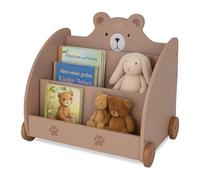 Relaxdays Libreria per Bambini, Design Orso, HLP: 58x60x40 cm, con rotelle, Angoli arrotondati, scaffale, MDF, Marrone