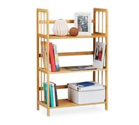 Relaxdays Libreria in bambù, Legno, 3 Mensole, H x L x P: 88 x 55 x 26 cm, Scaffale Bagno, Scarpiera da Terra, Naturale, 1 pz