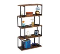 Relaxdays Libreria, Design Industrial, 5 Ripiani, Scaffale in MDF e Metallo, HxLxP: 136 x 73 x 30 cm ca., Marrone/Nero